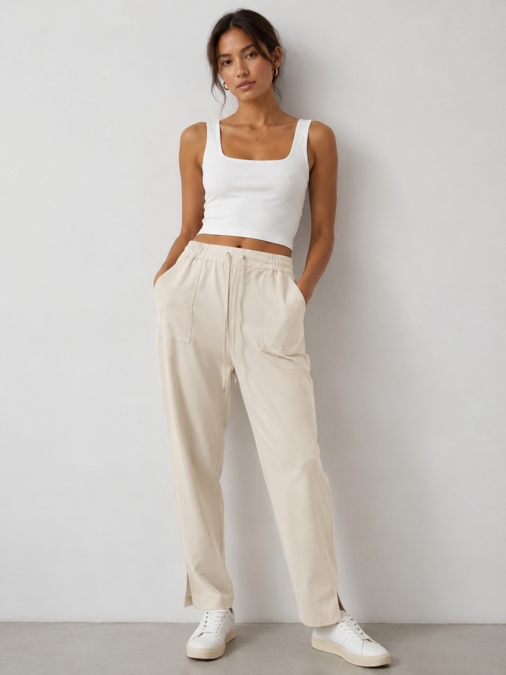 Calvin Klein Cream Drawstring Relaxed Track Pants
